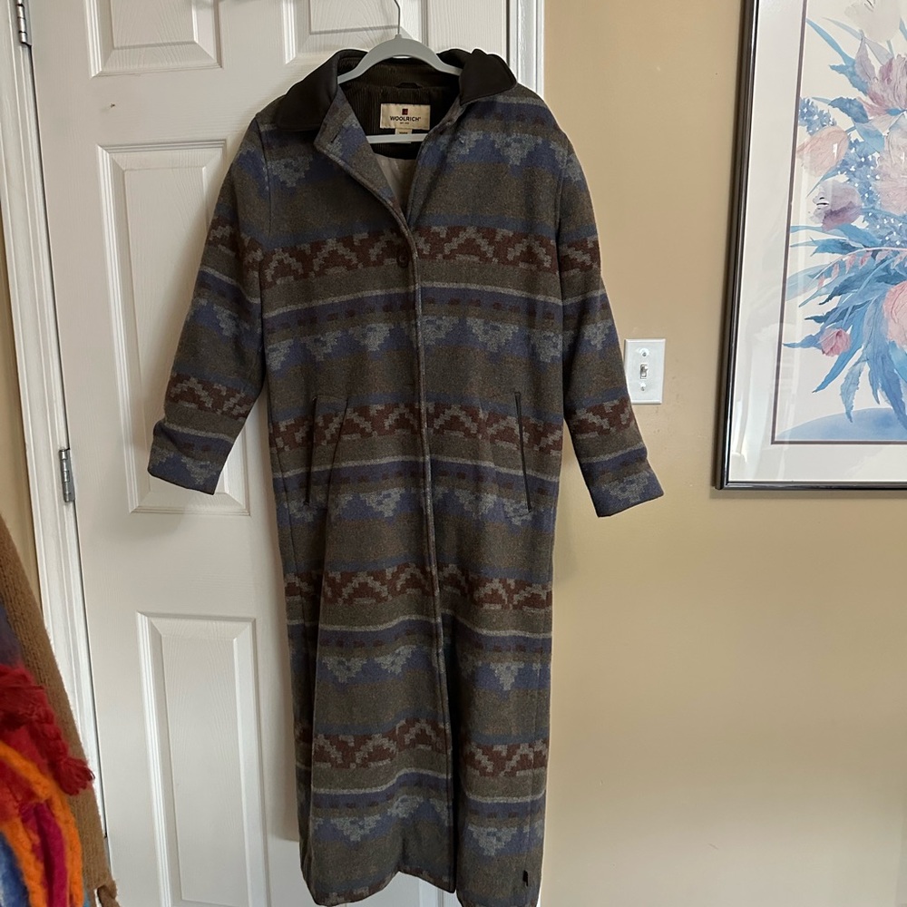 Women Wool Woolrich Southwest Blanket Long Coat Small